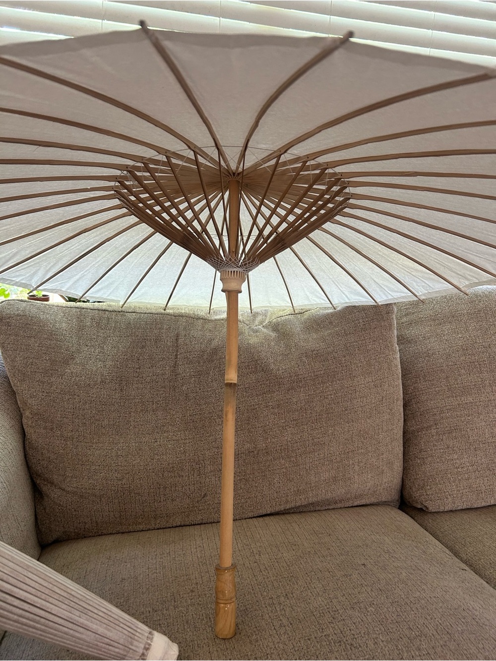 2 White Paper Parasol with Bamboo Frame
